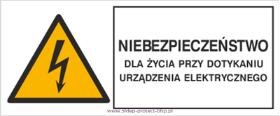 Znak elektryczny HB006 - Niebezpieczeństwo dla życia przy dotykaniu urządzeń elektrycznych
