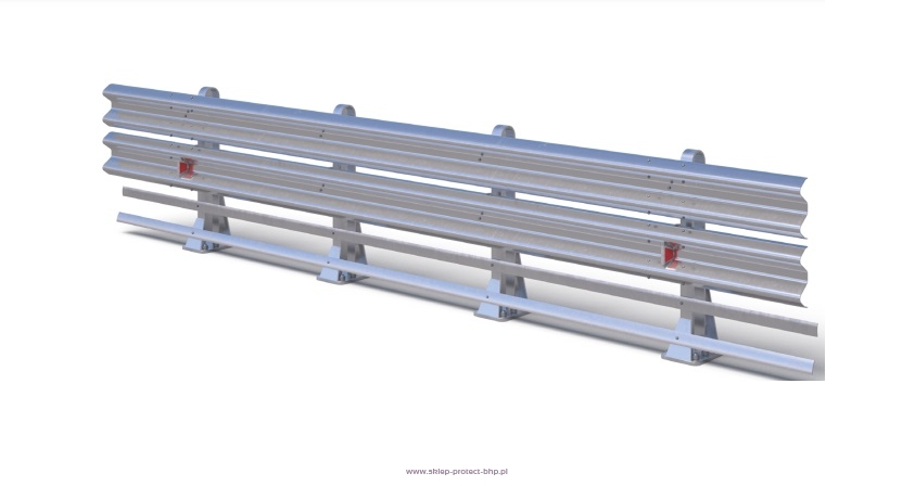 Stalowa bariera ochronna mostowa H2W2B ze słupkiem kotwionym w rozstawie co 1,33 m. 