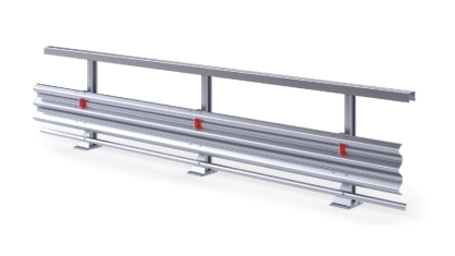 Stalowa bariera ochronna  mostowa z poręczą i słupkiem kotwionym w rozstawie co 2,00 m. 