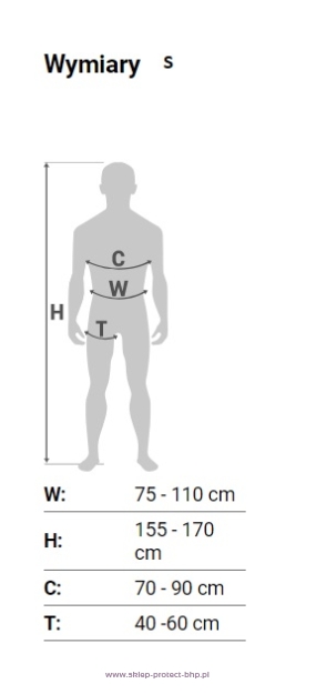 Szelki bezpieczeństwa P-500 - wymiary S