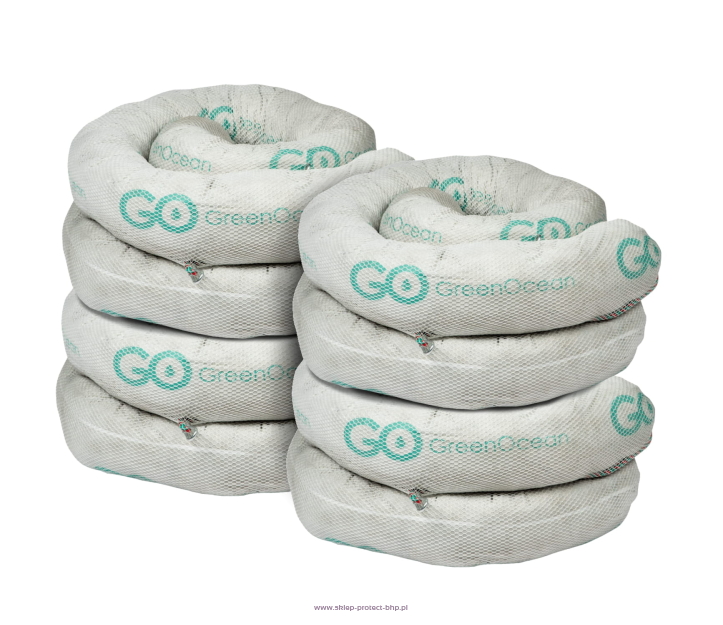 Sorbent olejowy (rękawy sorpcyjne) GREEN OCEAN pochłaniające oleje wymiar 12,5cm x 3 m / 4 sztuki, pochłaniają 144 L