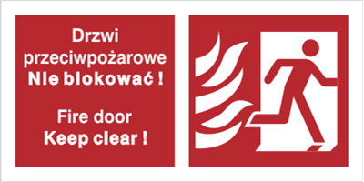 Drzwi przeciwpożarowe, Nie blokować ! Fire door, Keep clear ! prawostronne - Znak przeciwpożarowy - BC049