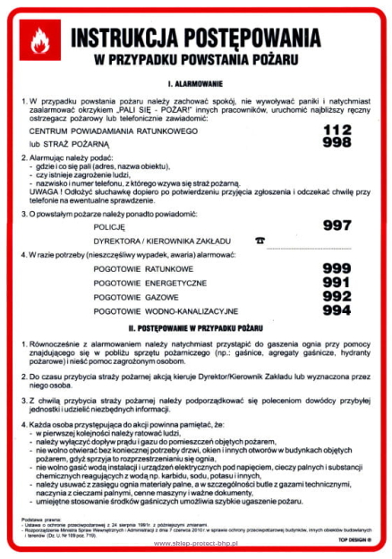 Instrukcja postępowania w przypadku powstania pożaru - Instrukcja Przeciwpożarowa. Instrukcja Ppoż - DB003