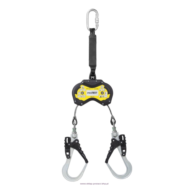 DWR 040S - Podwójne urządzenie samohamowne z możliwością wchodzenia powyżej urządzenia - z zatrzaśnikami AZ029SI i AZ029SI, kolor czarny, dł. taśmy 2 m